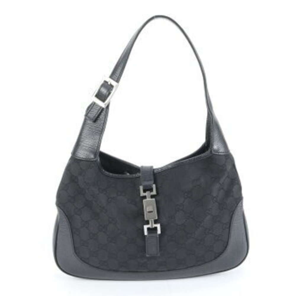 Gucci Jackie GG canvas leather shoulder bag black